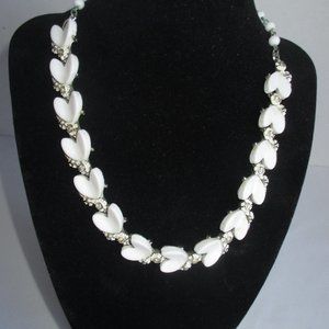 Vintage BSK Chocker Necklace. Thermoset White Lucite Pearl-colored Hearts.